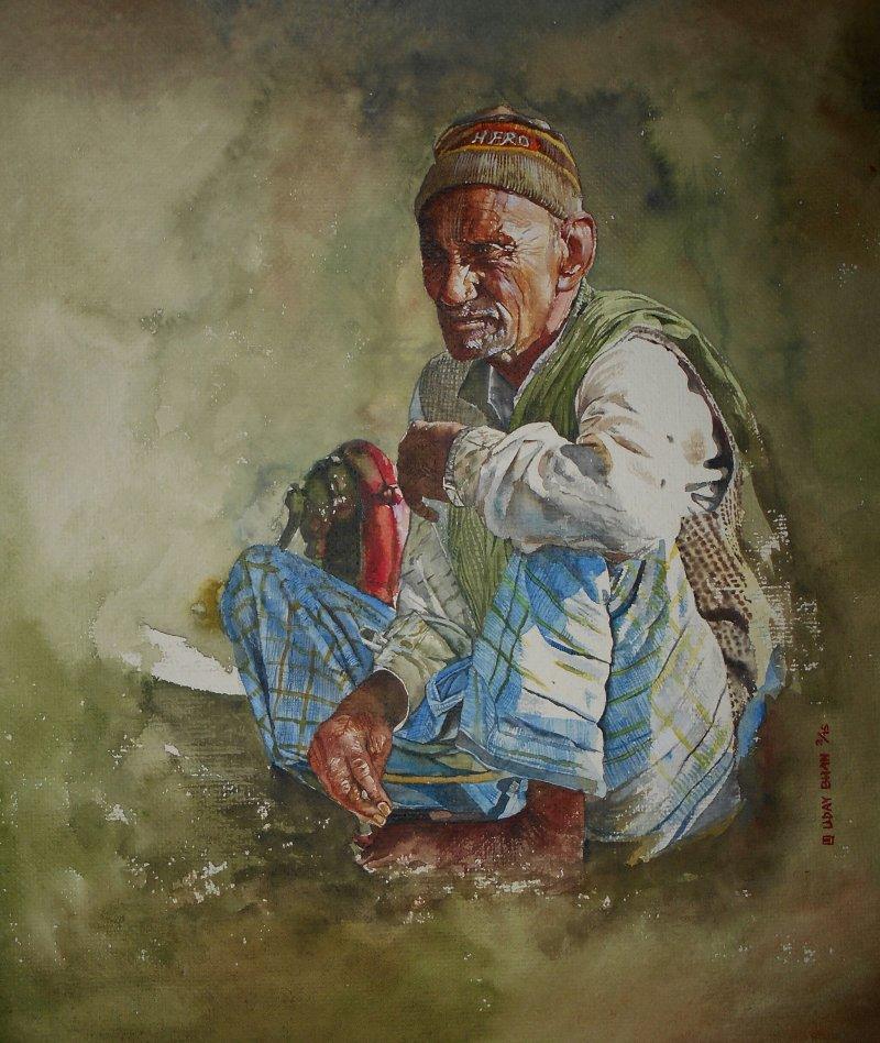 Lifestyle watercolor painting titled 'Hero', 18x15 inches, by artist Dr.uday Bhan on paper