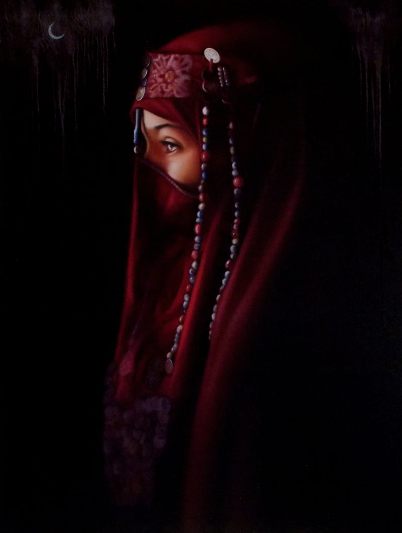 Hidden Beauty' figurative oil painting by artist Abid Shaikh, 48x36 inch, on canvas