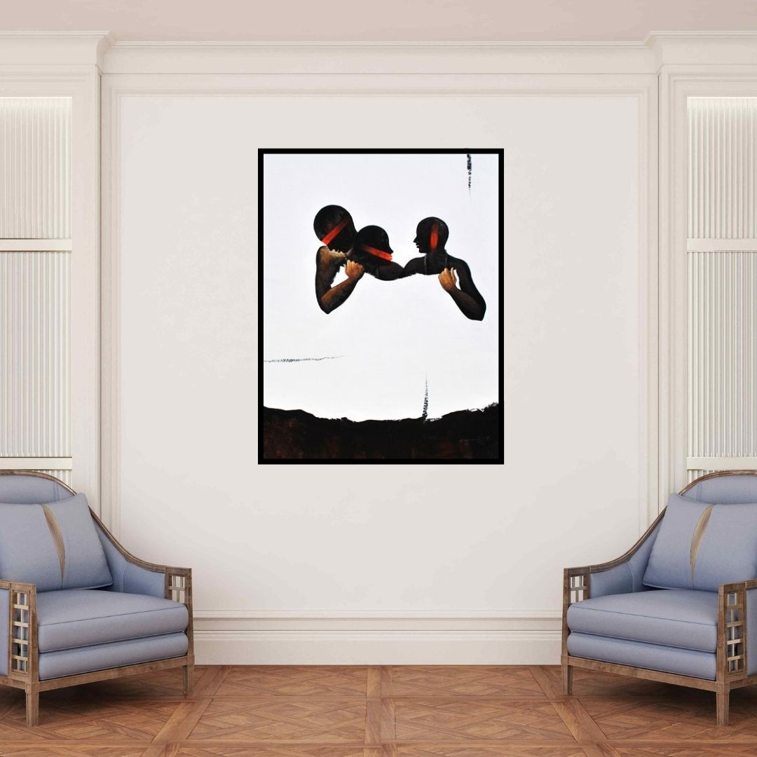 In-situ view of Narayan Shelke's 'Hidden (Intertwined Destinies: A Bond Beyond Words)' painting in a room