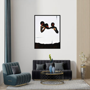 Preview of 'Hidden (Intertwined Destinies: A Bond Beyond Words)' Painting by Narayan Shelke shown on a wall in a furnished room.