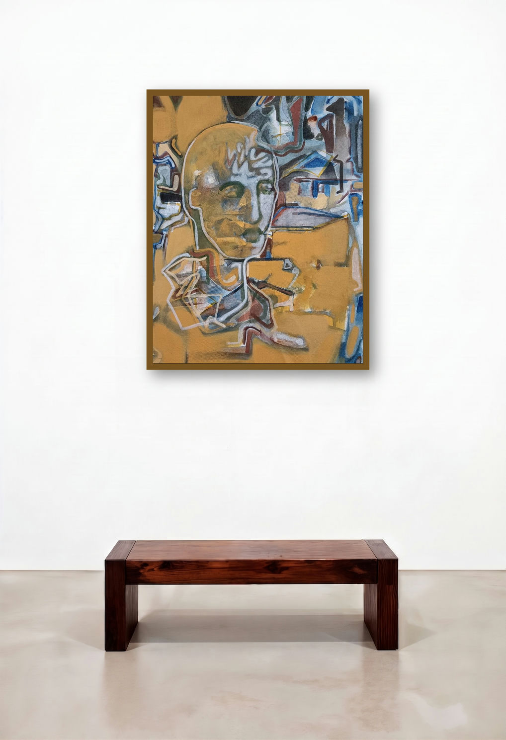 Hidden Stories 3 (Pensive Figure) by artist Sameer Dixit displayed in a Japandi Home Office