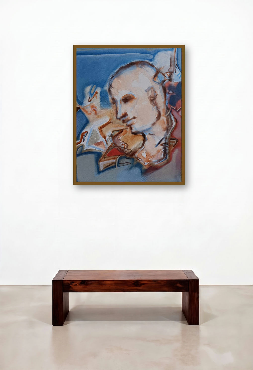 Hidden Stories 4 (Contemplative Figure) by artist Sameer Dixit displayed in a Eclectic Executive Office