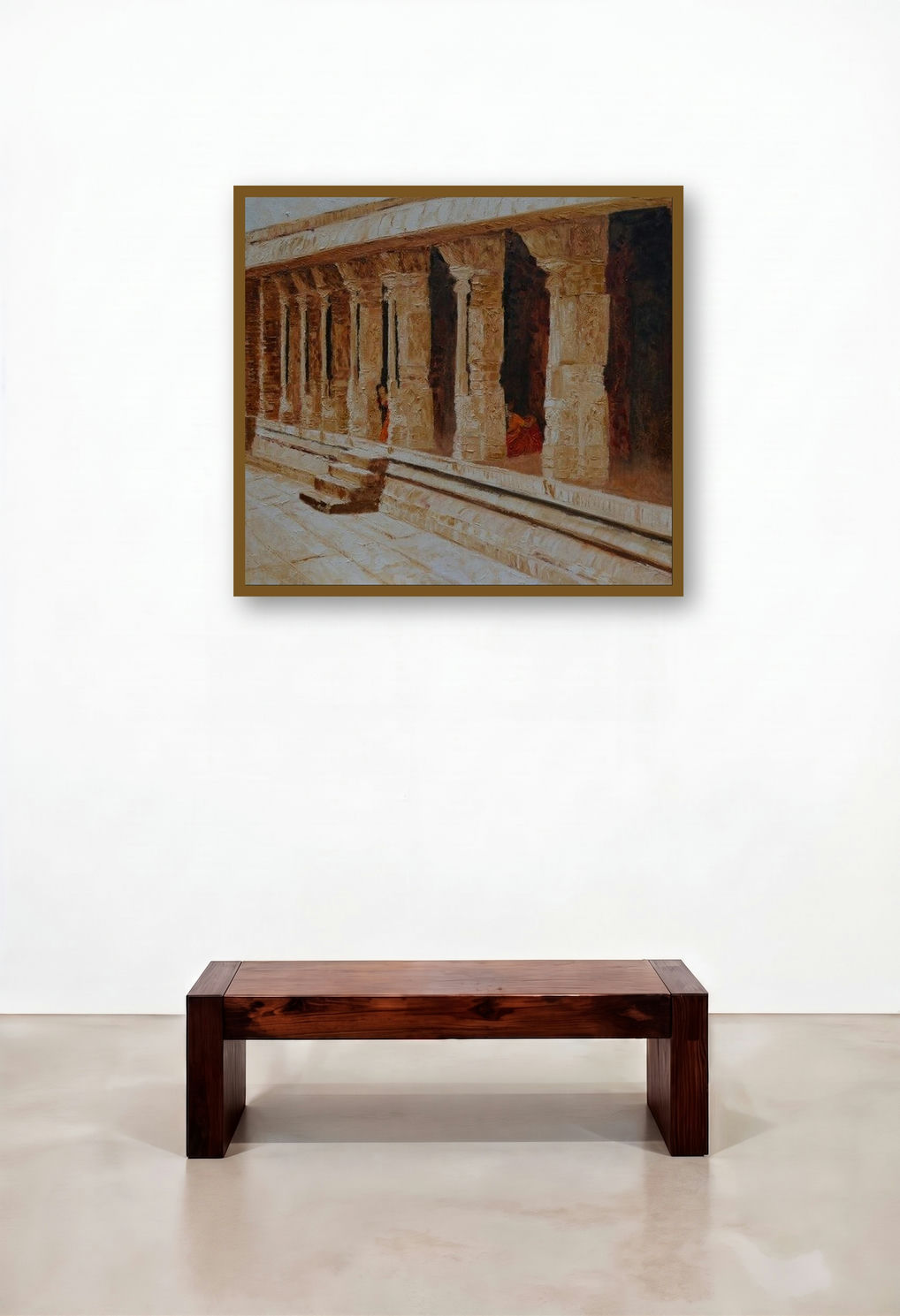Hide Seek (Temple Courtyard) by artist Jaya Javeri displayed in a Minimalist Reception Area