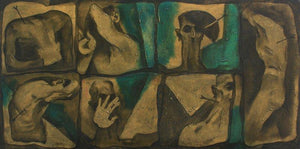 Hiding Faces (Fragments of Self) by Akashay Avsare, Original Acrylic Figurative Painting on Canvas, Medium Horizontal Wall Art