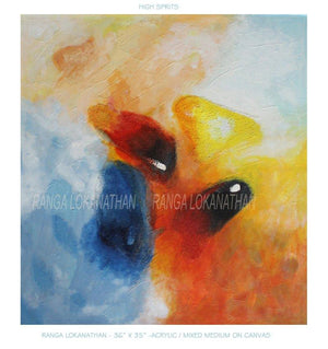 High Sprits (High Spirits) by Ranga Naidu, Original Canvas Abstract Painting on Canvas, Medium Vertical Wall Art