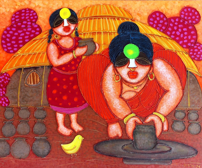 'High Tide Low Tide' figurative acrylic painting by artist Tuhin Rakshit, 30x36 inch, on canvas