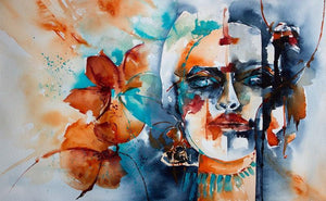 Hijra (Reflections of Self: A Study in Contrast) by Veronique Piaser-Moyen, Original Watercolor Portrait Painting on Paper, Small Horizontal Wall Art