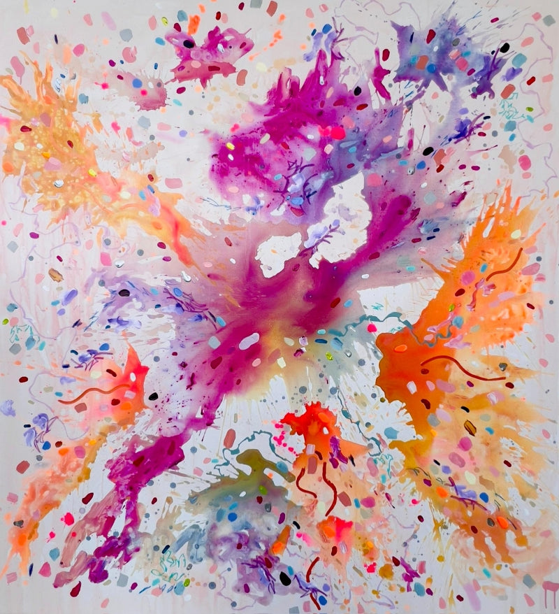 Hint Of Magic' abstract mixed-media painting by artist Sheena Bajaria, 66x60 inch, on canvas