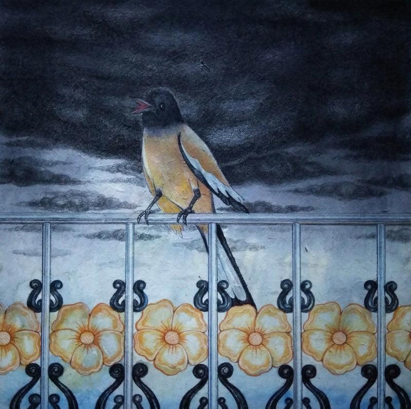 Animals mixed media painting titled 'His Greed Was His Undoing Series 5', 17x17 inches, by artist Sajith Puthukkalavattom on paper