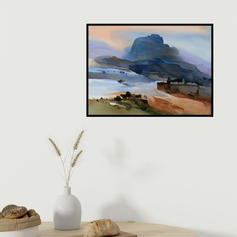 In-situ view of Prashant Prabhu's 'Historical Blues' painting in a room