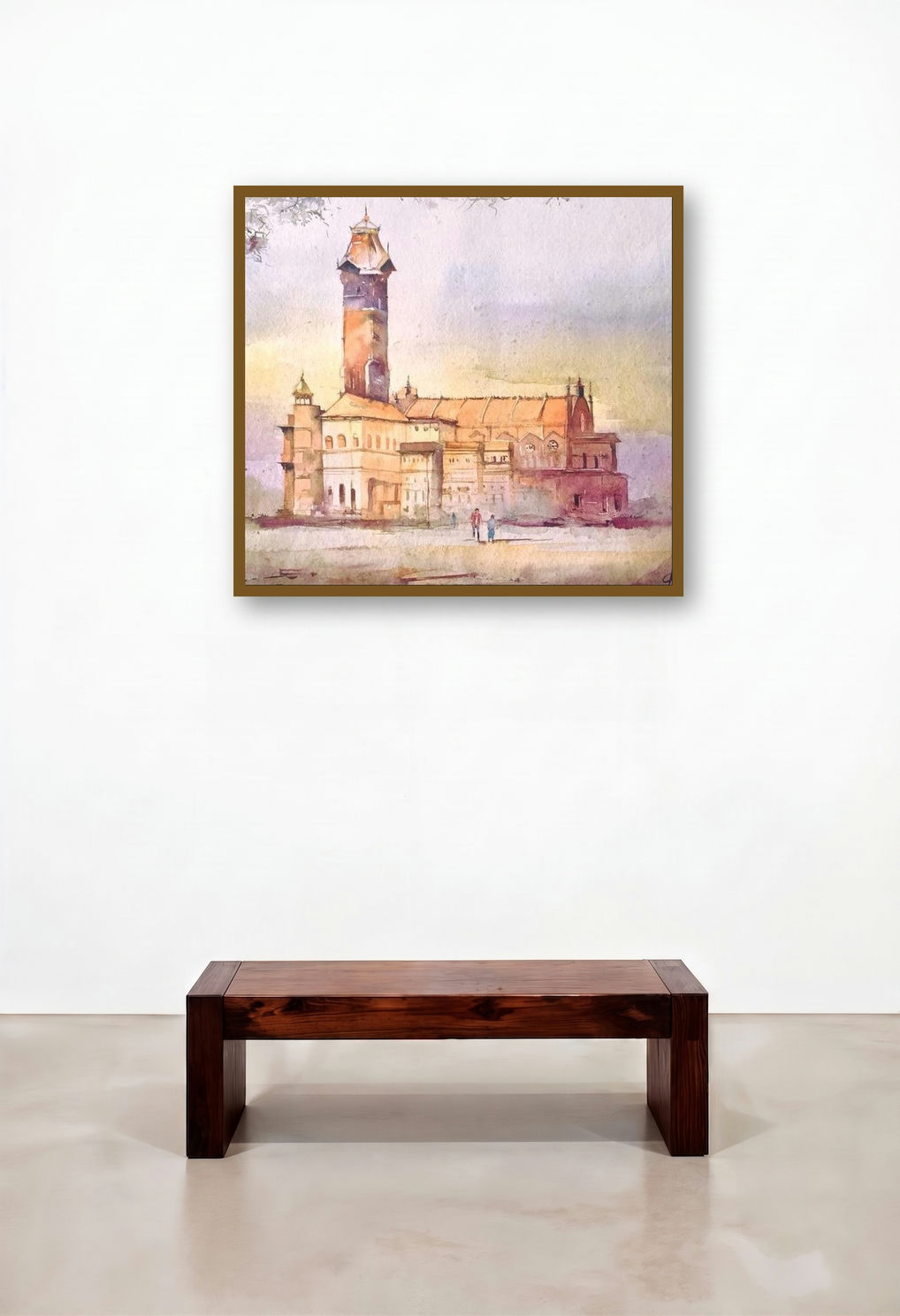 History Is Nostalgic (Twilight at the Tower) by artist Mohd Qaseem Farooqui displayed in a Contemporary Luxury Bedroom