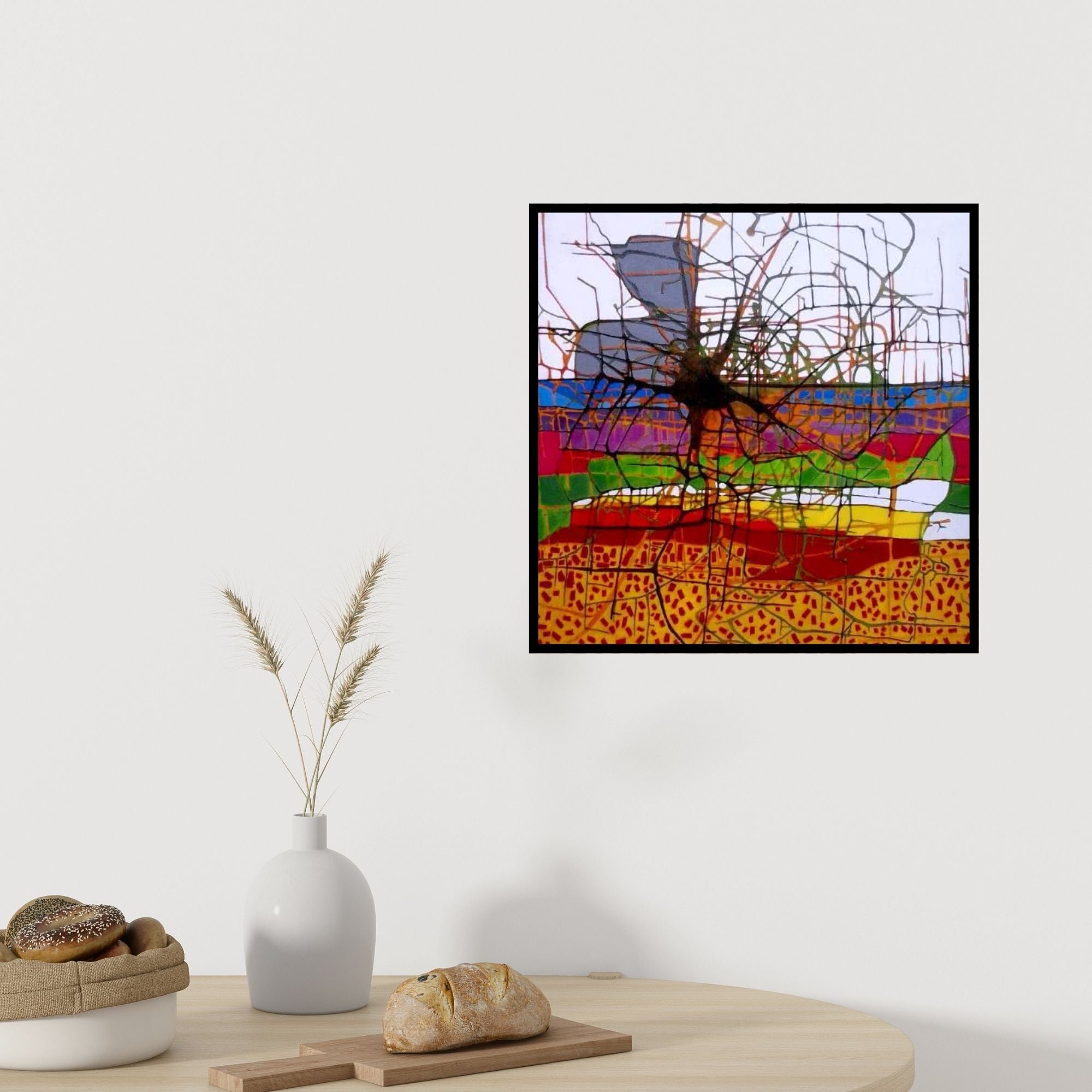 In-situ view of Santanu Dhar's 'Holi1 (Chromatic Web)' painting in a room