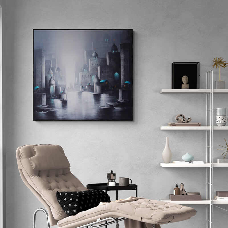 In-situ view of Somnath Bothe's 'Holy Banaras 11' painting in a room