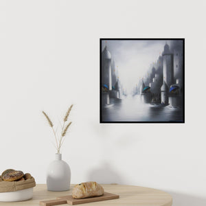 In-situ view of Somnath Bothe's 'Holy Banaras 3' painting in a room