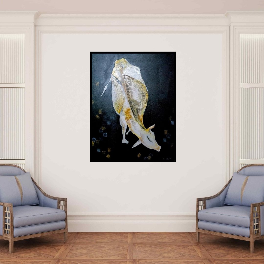 In-situ view of Shuchi Khanna's 'Holy Cow' painting in a room