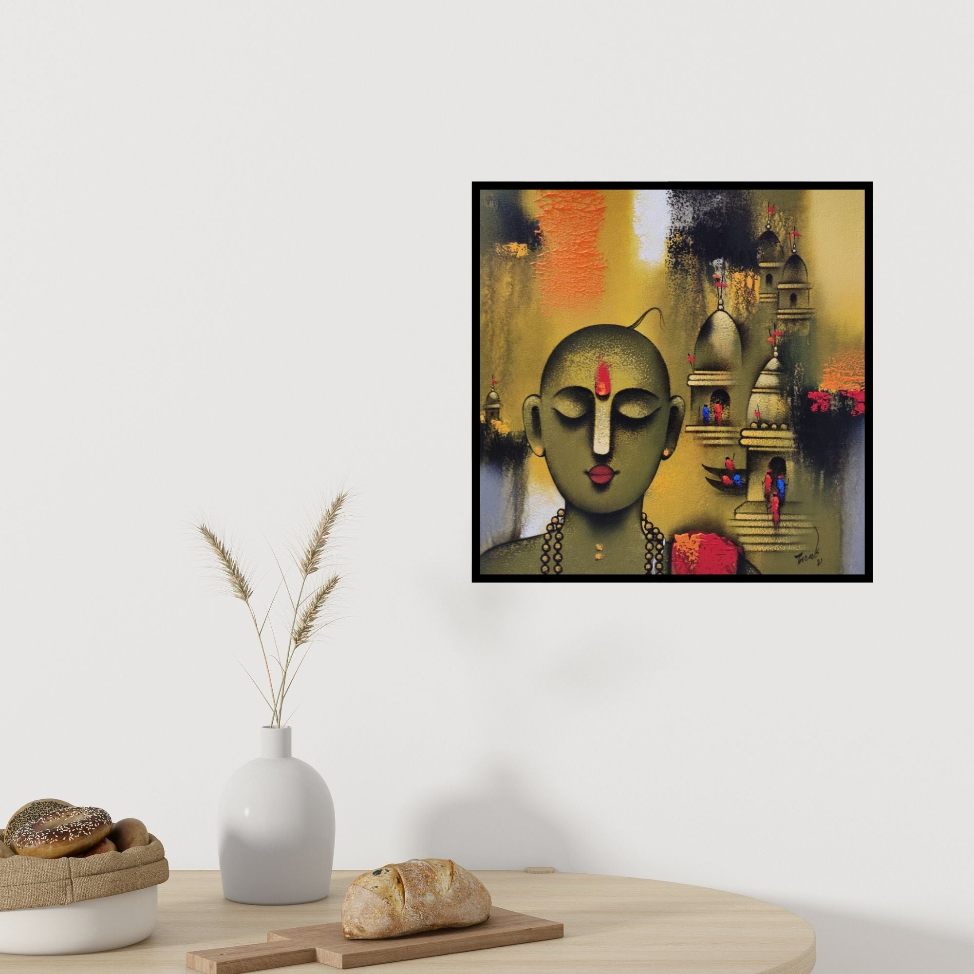 In-situ view of Paras Parmar's 'Holyman 2 (Serene Meditation)' painting in a room