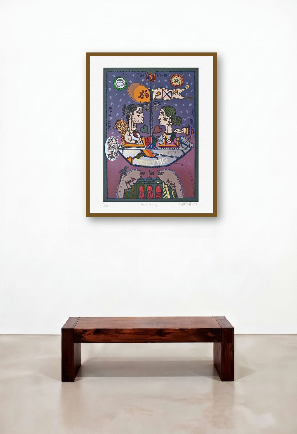 Home Coming by artist Jyoti Bhatt displayed in a Japandi Hotel Lobby