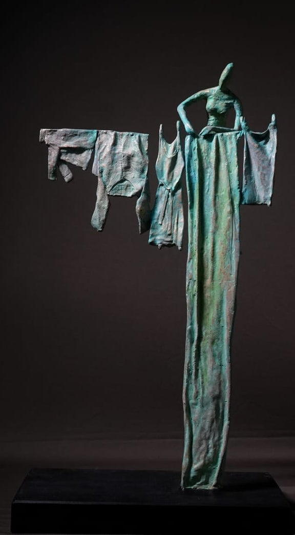 Homework 2' figurative Brass sculpture by artist Rohan Pawar, 26x15 inch, on brass