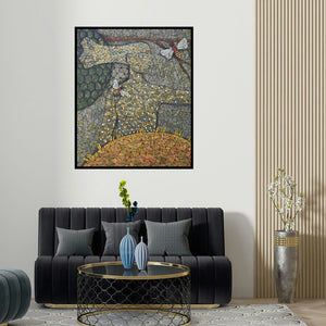 'Honey Bee (The Beekeeper)' painting by Pravin Randive shown on a wall in a furnished room.