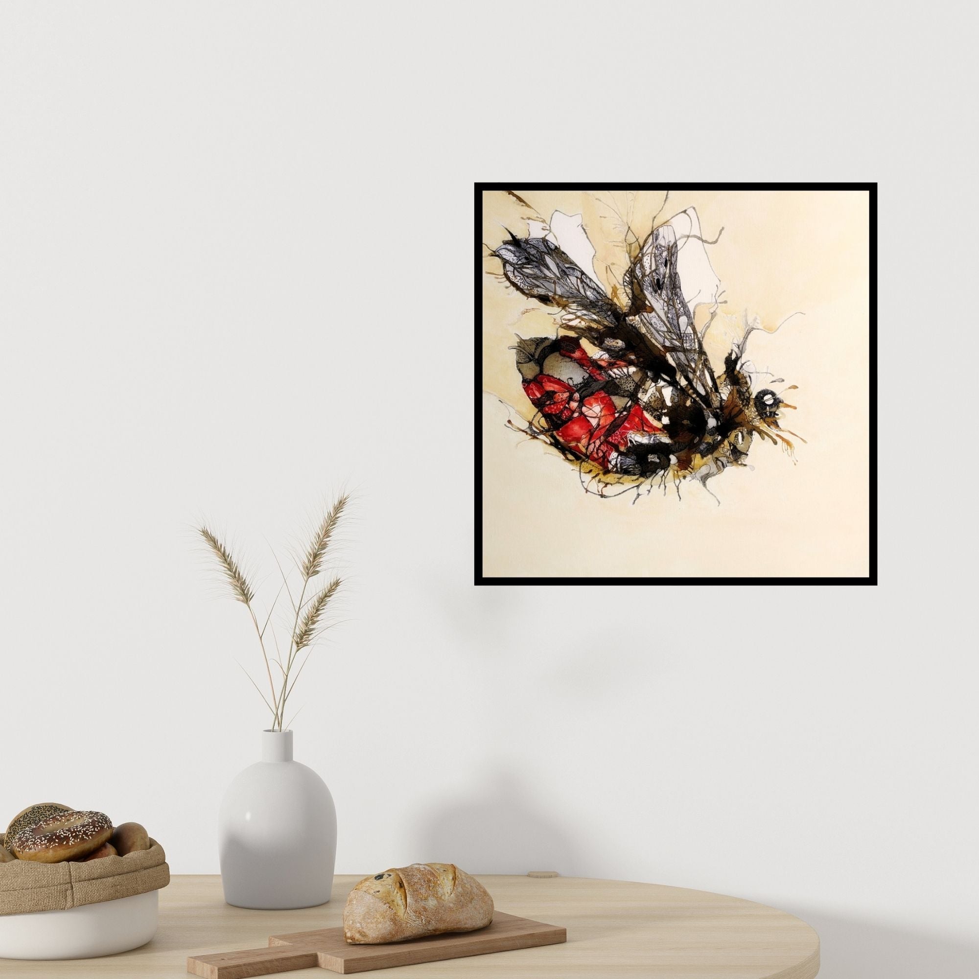 In-situ view of Sonam Sikarwar's 'Honey Bee' painting in a room