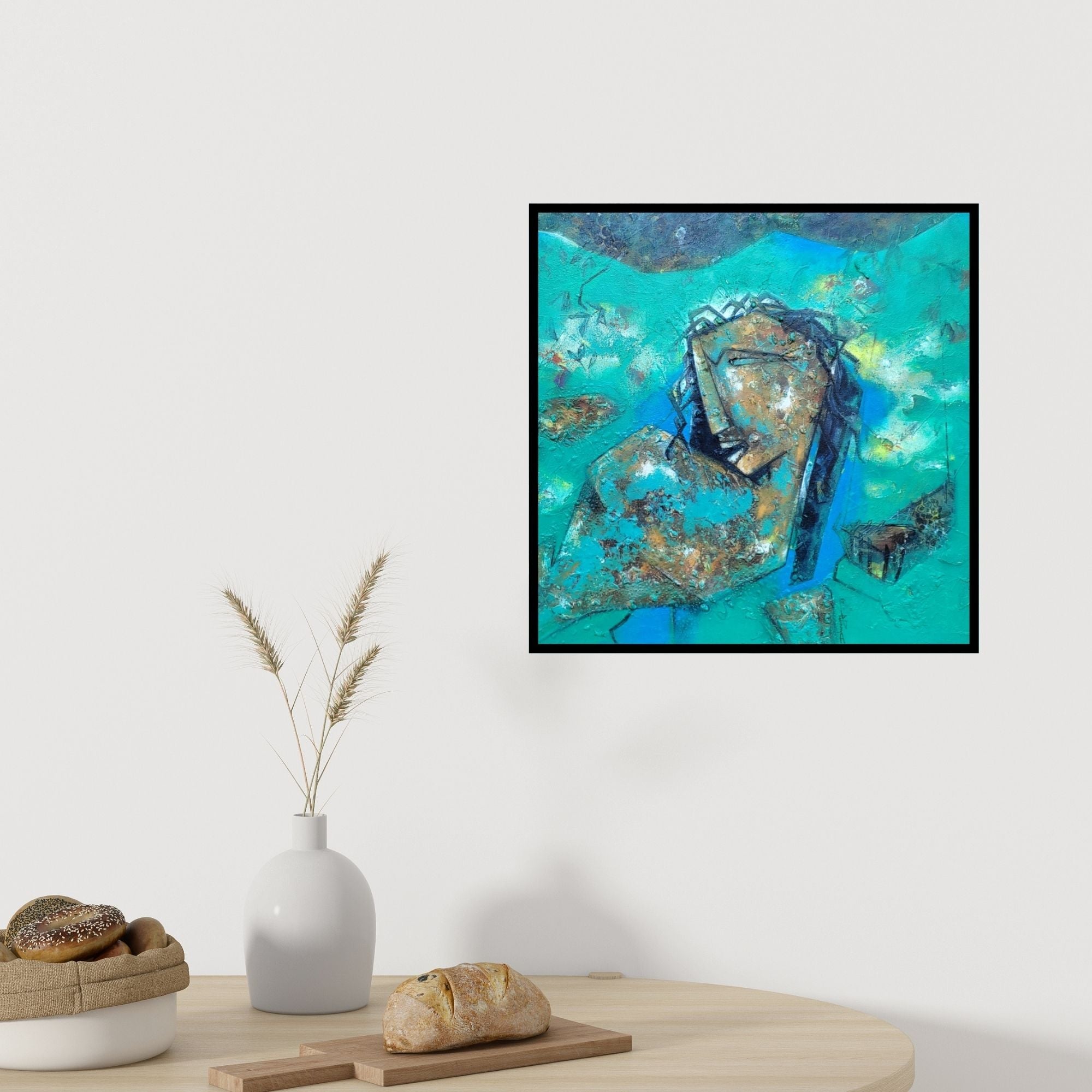 In-situ view of Dhananjoy Das's 'Honey Collector (Lost in Thought)' painting in a room