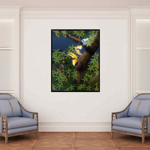 In-situ view of Varghese Kalathil's 'The Hornbills 107' painting in a room