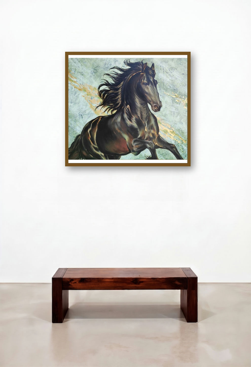 Horse 05 (Midnight Dash) by artist Deven Ramesh Bhosale displayed in a Transitional Family Room