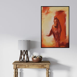 In-situ view of Durshit Bhaskar's 'Horse (Crimson Charger)' painting in a room