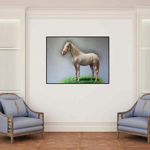 'Horse (Majestic Stallion)' painting by Yuvraj Patil shown on a wall in a furnished room.
