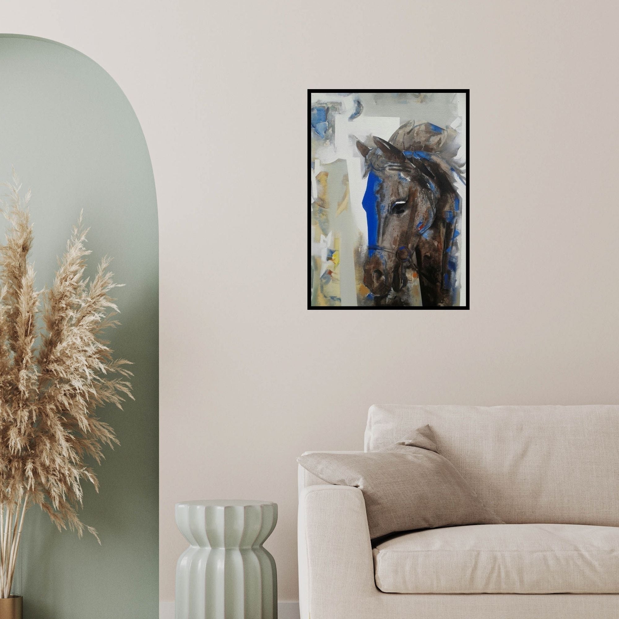 In-situ view of Vishal Phasale's 'Horse (Equine Essence)' painting in a room