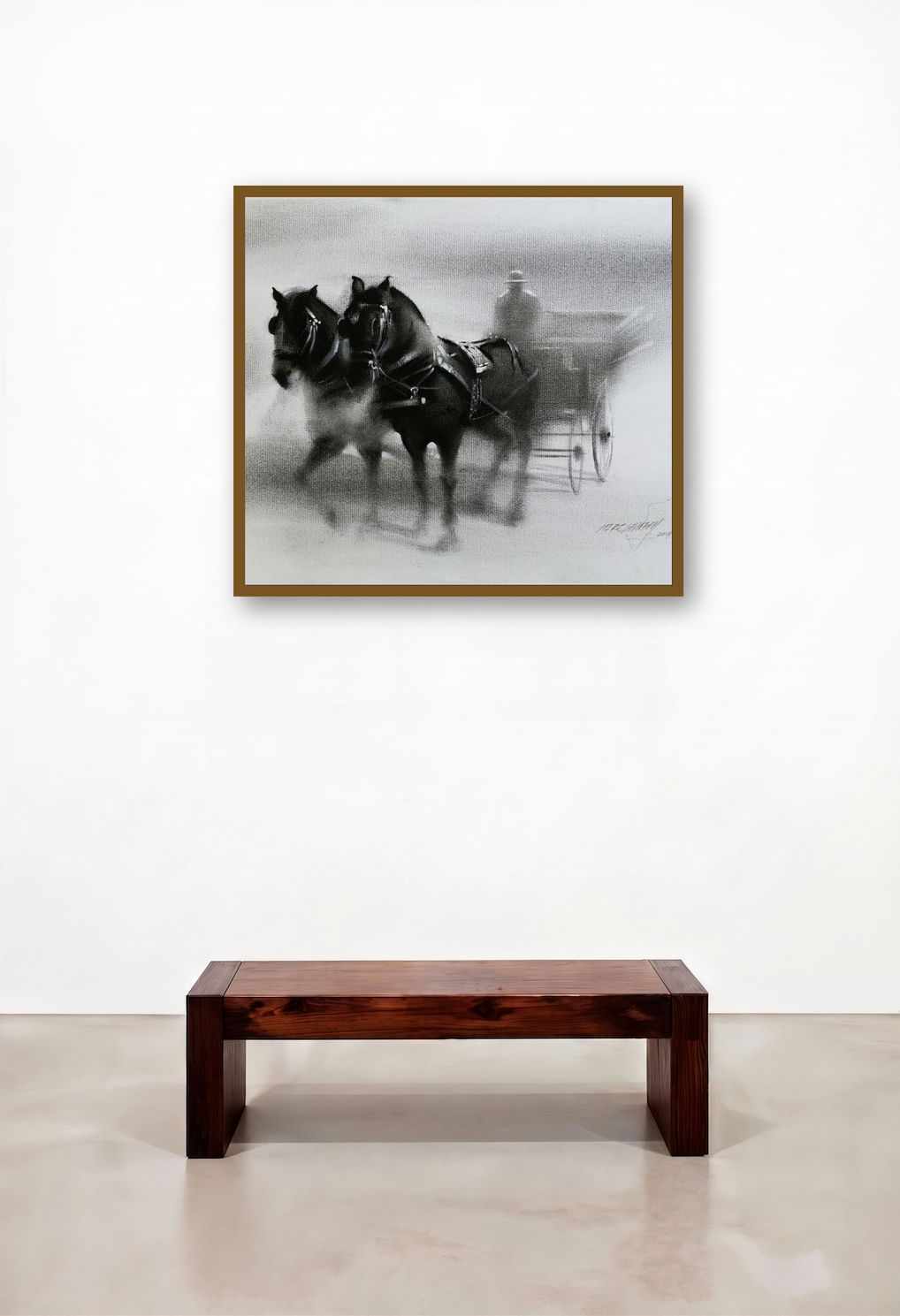 Horse Carriage 2 (The Ride) by artist Ganesh Hire displayed in a Scandinavian Library
