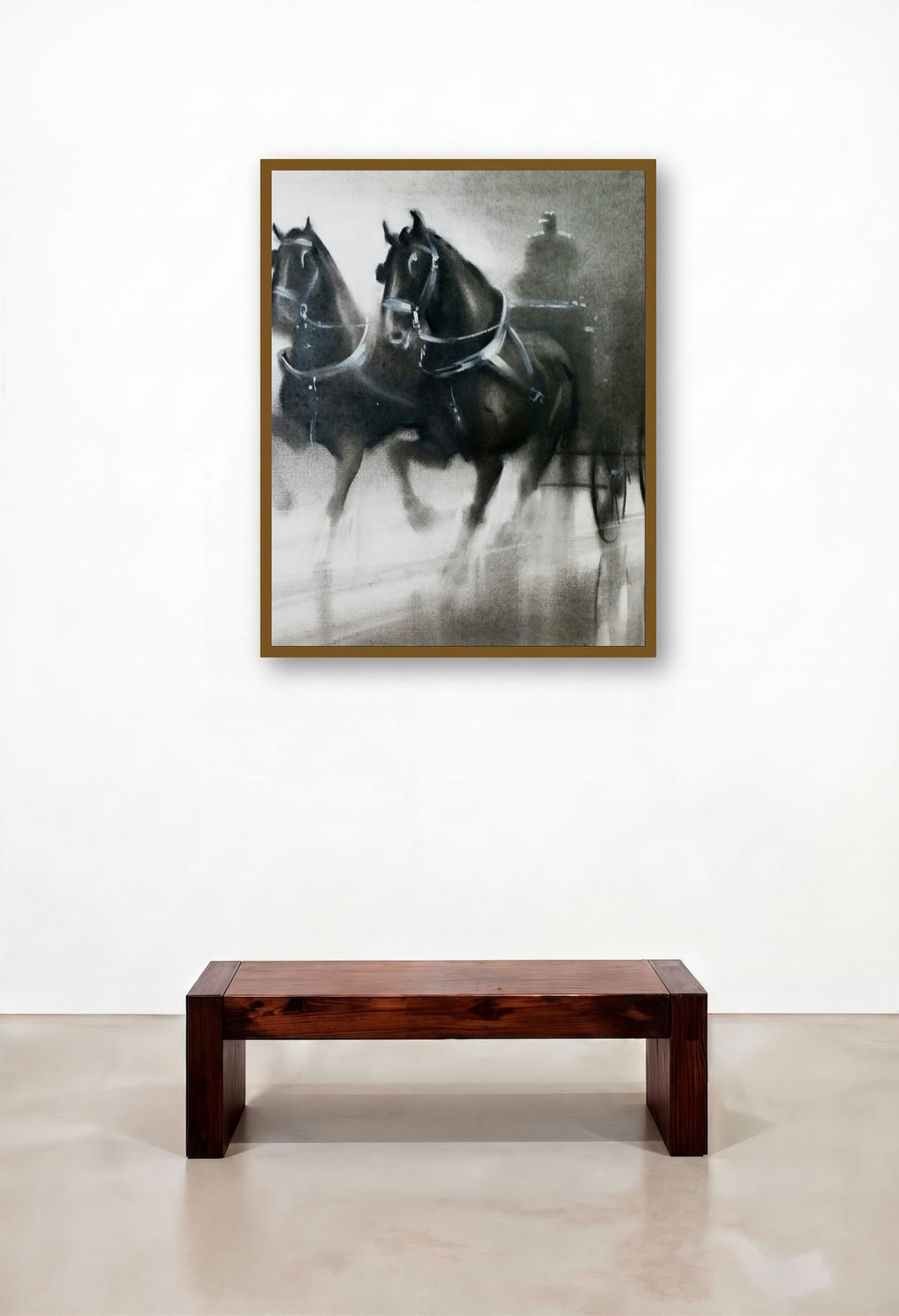 Horse Carriage 3 (A Misty Ride) by artist Ganesh Hire displayed in a Traditional Reception Area