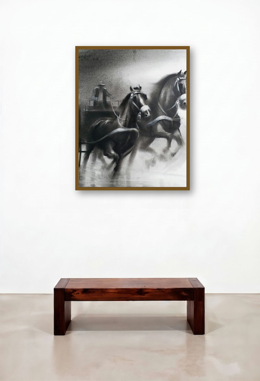 Horse Carriage 4 (The Dash) by artist Ganesh Hire displayed in a Contemporary Luxury Bedroom