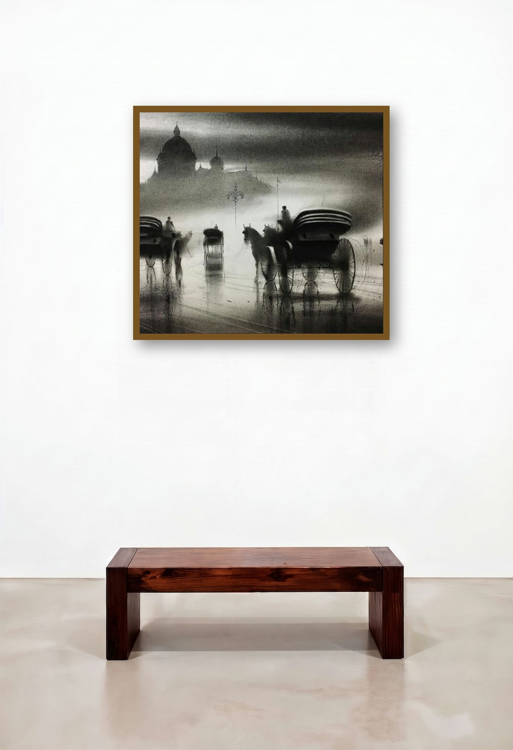 Horse Carriage 6 (A Misty Morning) by artist Ganesh Hire displayed in a Modern Study