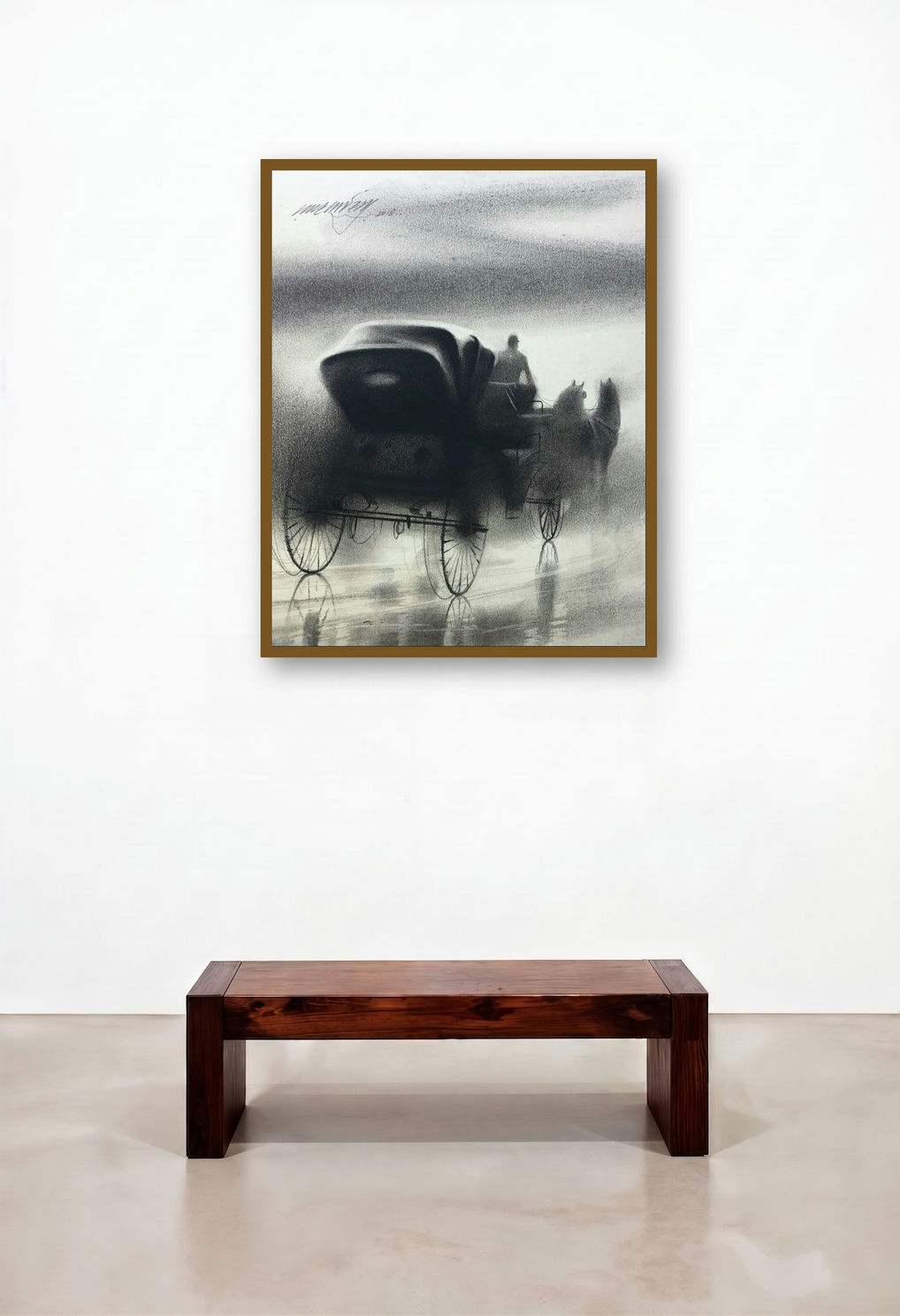 Horse Carriage 7 (The Foggy Ride) by artist Ganesh Hire displayed in a Industrial Executive Office
