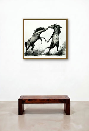 Horse Competition 01 (Duel of the Stallions) by artist Deven Ramesh Bhosale displayed in a Coastal Penthouse