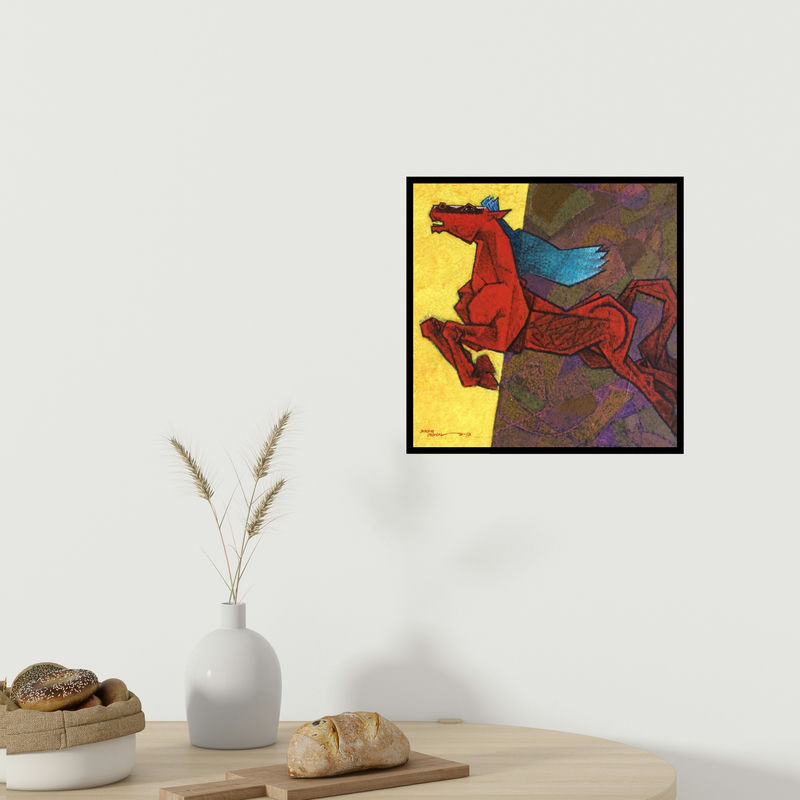 In-situ view of Dinkar Jadhav's 'Horse Dynamism 2' painting in a room