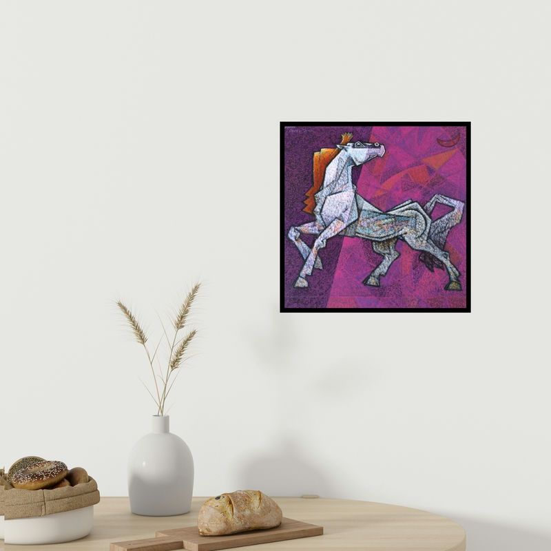 In-situ view of Dinkar Jadhav's 'Horse Feminine' painting in a room