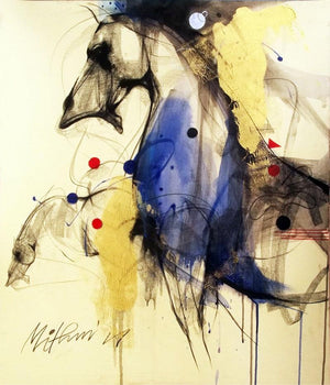 Horse I (Fluidity and Form) by Mithun Dutta, Original Mixed Media Animal Painting on Board, Medium Vertical Wall Art