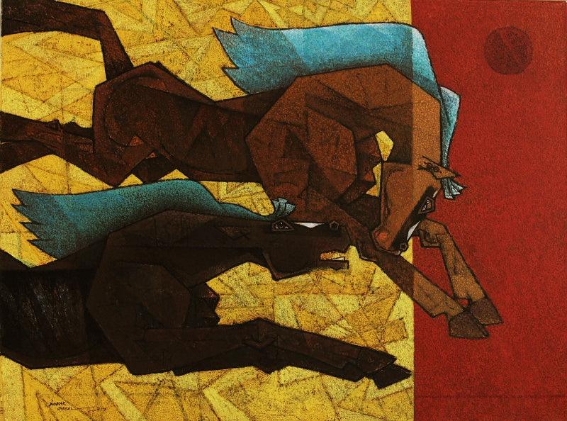 Animals acrylic painting titled 'Horse Lust For Life 2', 36x48 inches, by artist Dinkar Jadhav on Canvas