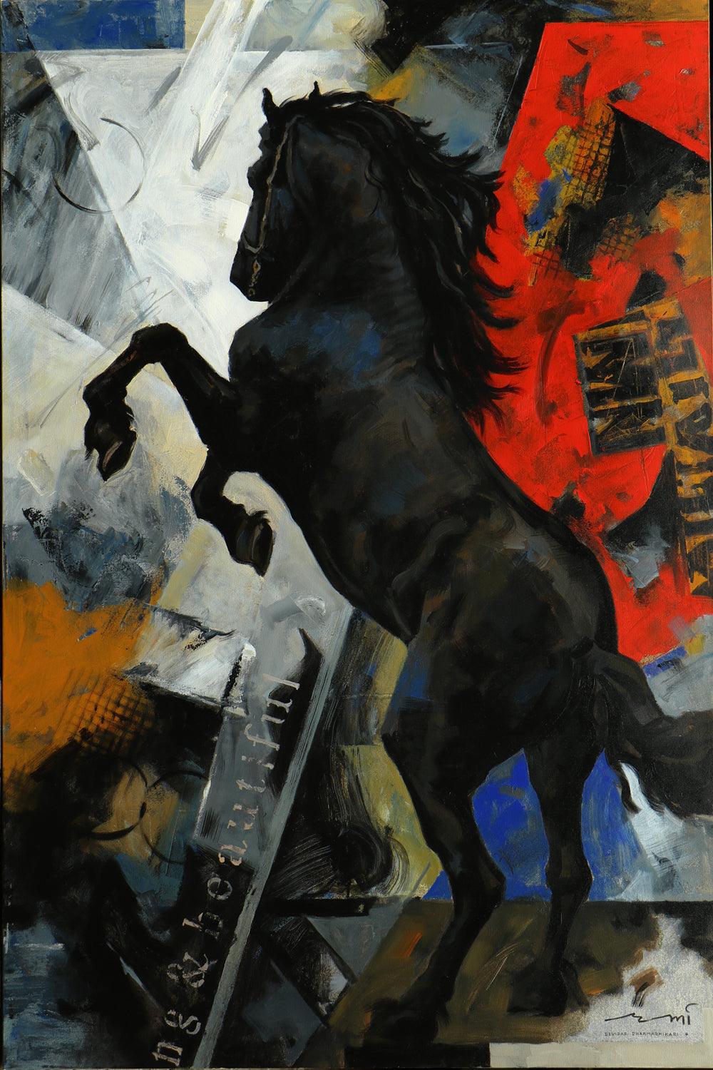 Animals acrylic painting titled 'HORSE SERIES 117', 72x48 inches, by artist Devidas Dharmadhikari on Canvas