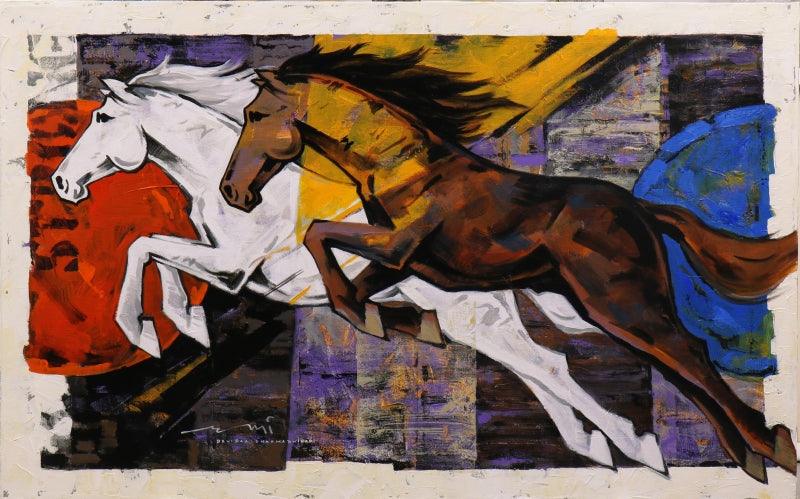 Animals acrylic painting titled 'HORSE SERIES 160', 48x30 inches, by artist Devidas Dharmadhikari on Canvas