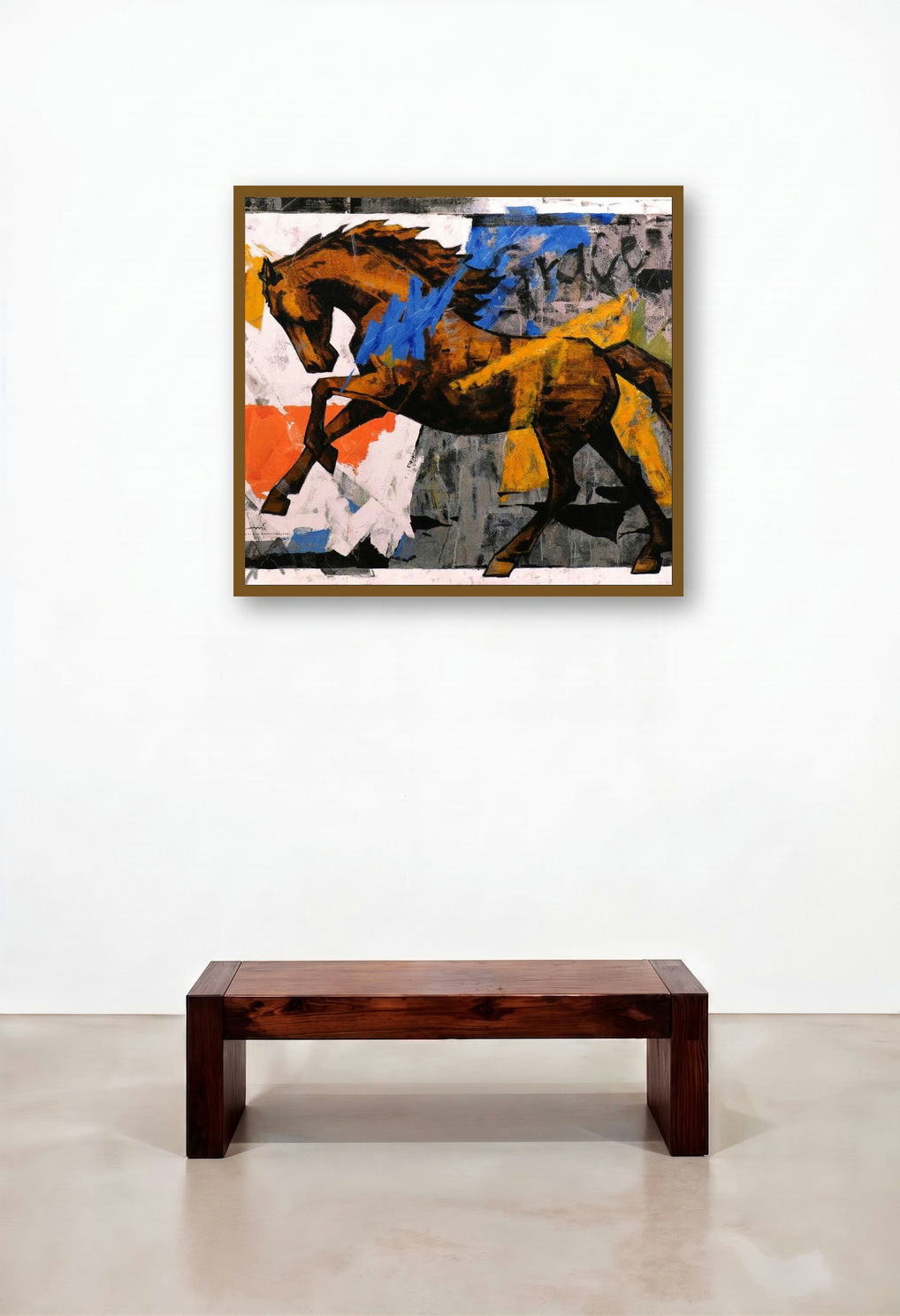 Horse Series 177 (Wild Spirit) by artist Devidas Dharmadhikari displayed in a Classic Library