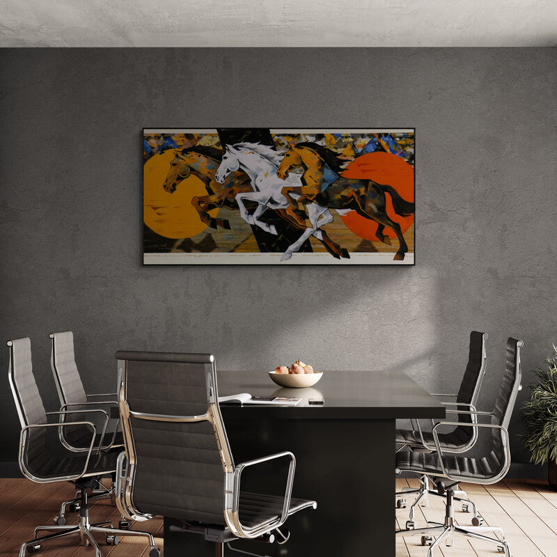 In-situ view of Devidas Dharmadhikari's 'Horse Series 217' painting in a room