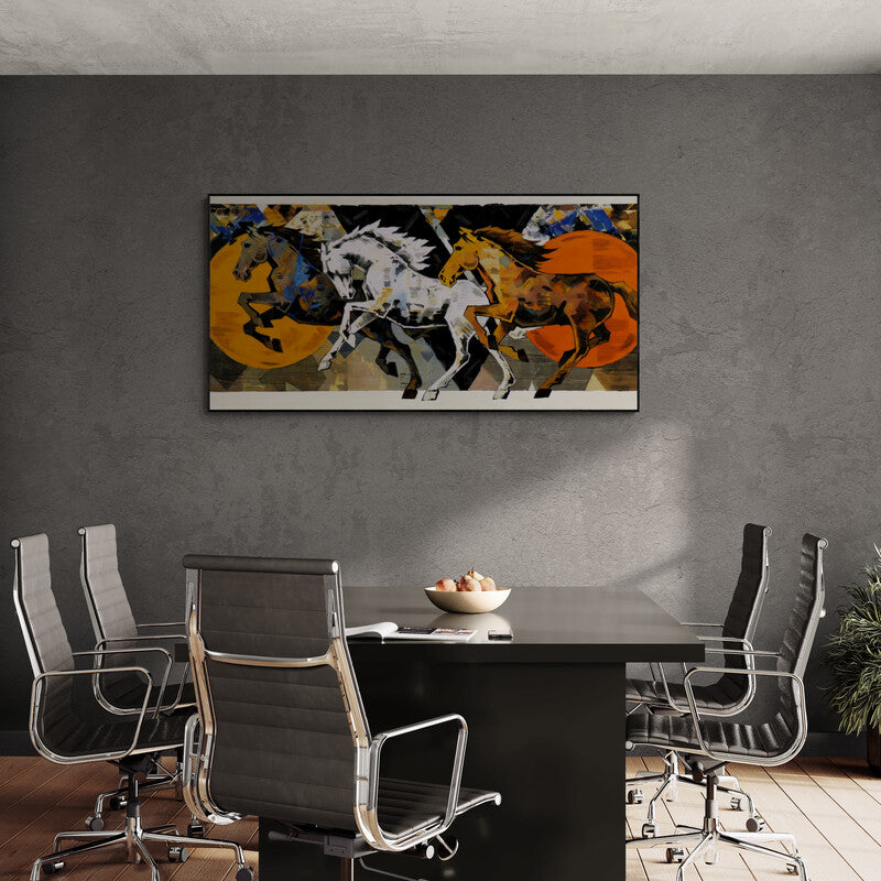 In-situ view of Devidas Dharmadhikari's 'Horse Series 242 (Unbridled Energy)' painting in a room