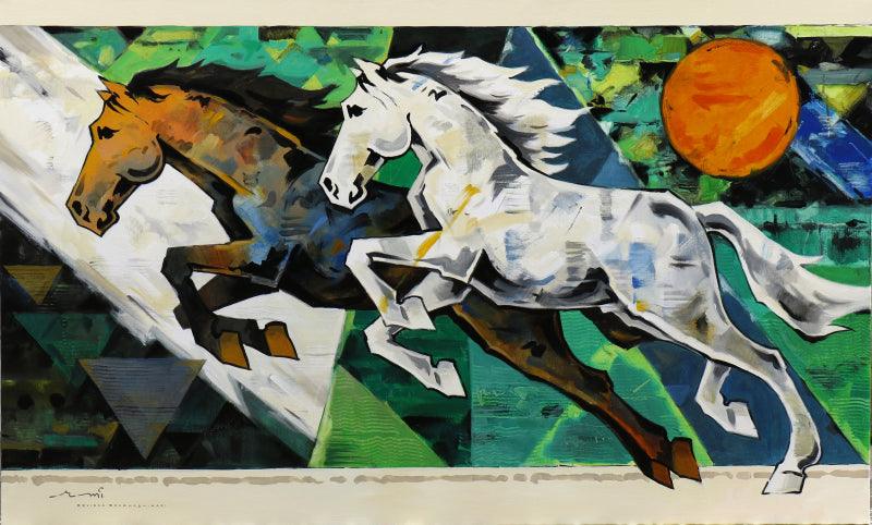 Animals acrylic painting titled 'HORSE SERIES 251', 60x36 inches, by artist Devidas Dharmadhikari on Canvas