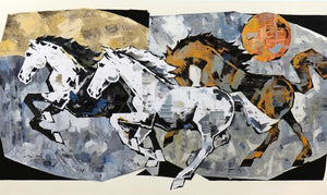 Horse Series 287' animals acrylic painting by artist Devidas Dharmadhikari, 43x72 inch, on canvas