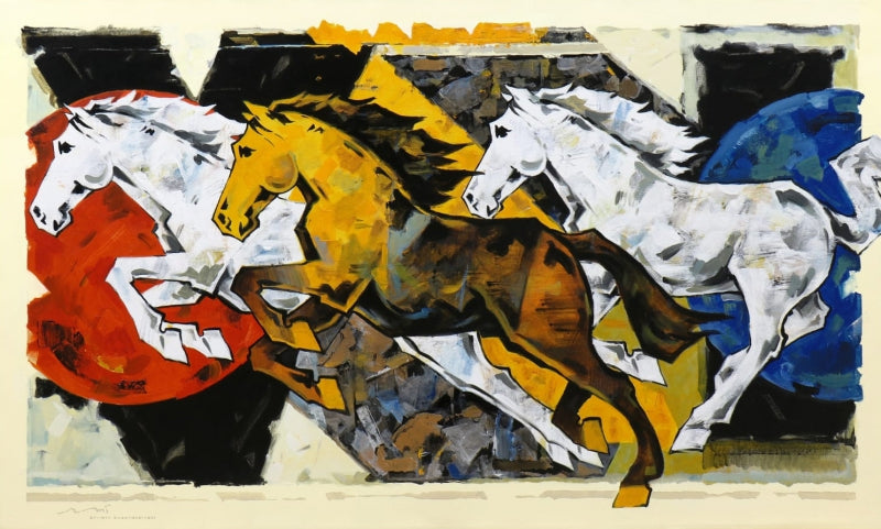 Horse Series 288' animals acrylic painting by artist Devidas Dharmadhikari, 36x60 inch, on canvas