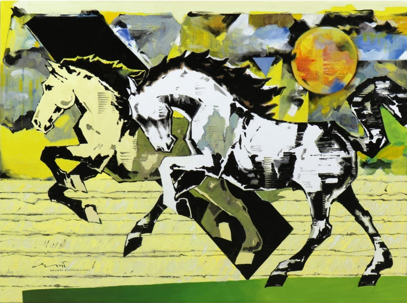 Horse Series 290' animals acrylic painting by artist Devidas Dharmadhikari, 36x48 inch, on canvas