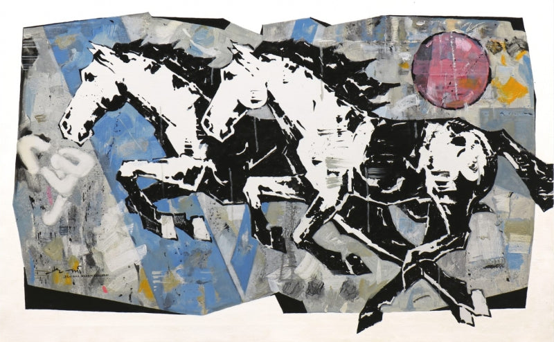 Horse Series 292' animals acrylic painting by artist Devidas Dharmadhikari, 30x48 inch, on canvas